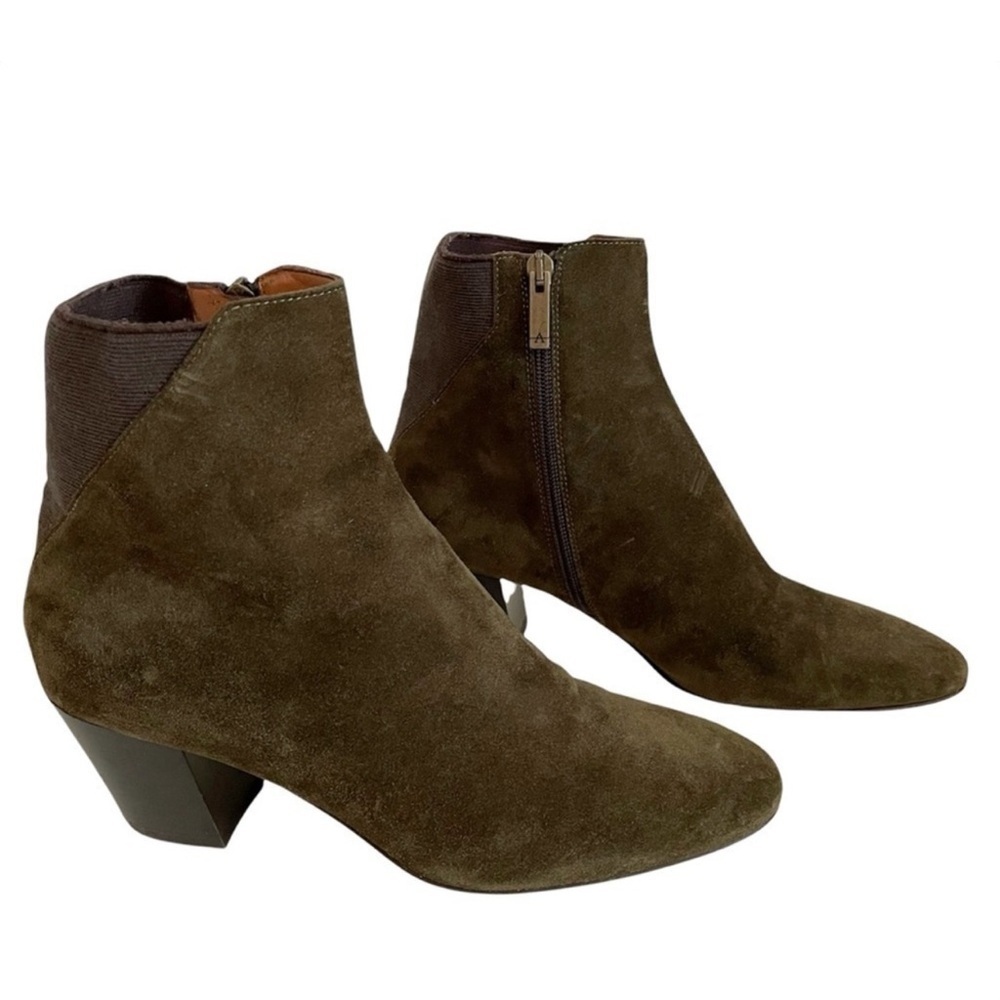 Aquatalia Suede Stacked Heel Ankle Boots / Booties